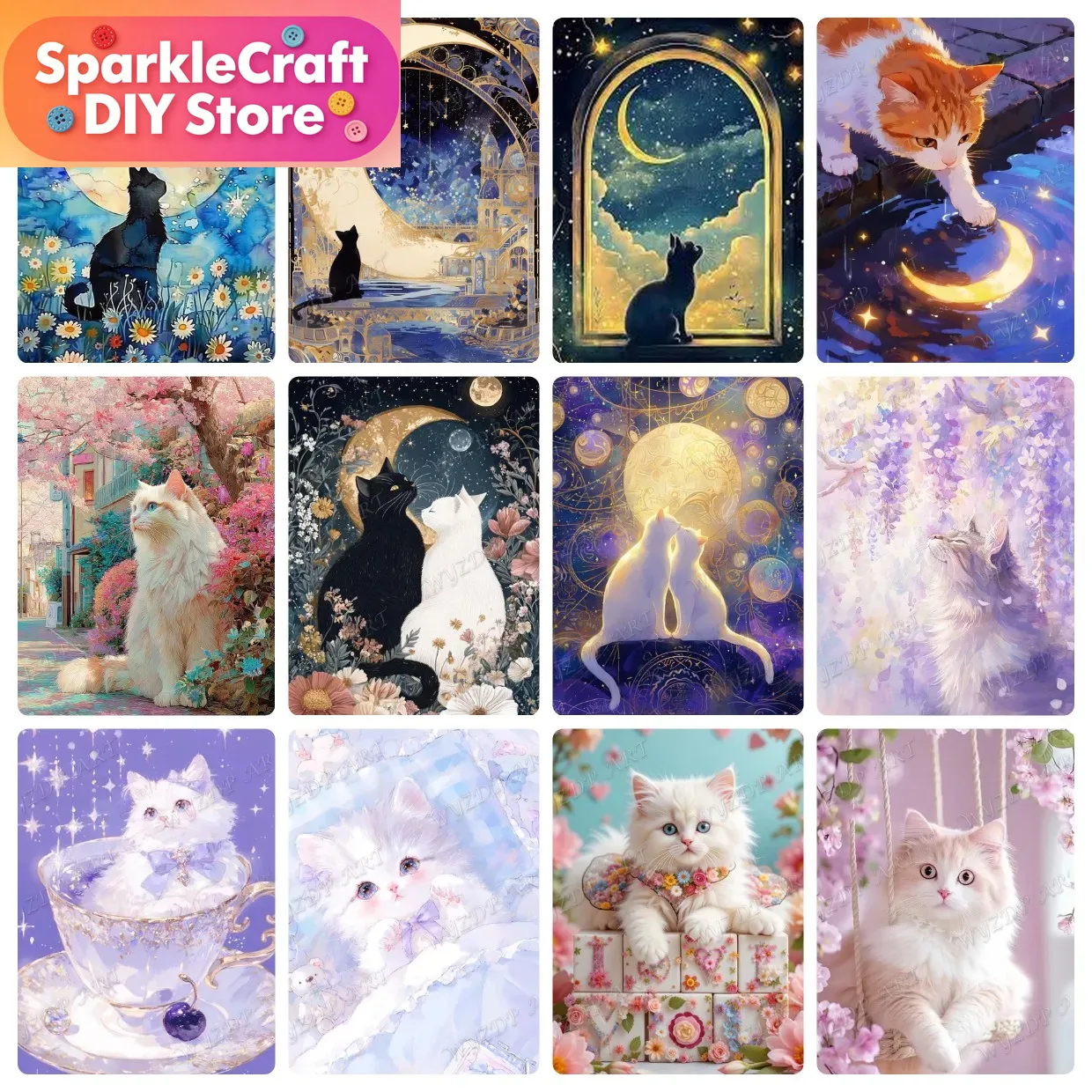 Home Improvement Diy - Animal Cat Moon Diamond Painting Kit