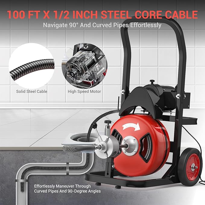 100Ft 1/2 Inch Cable Auto-Feed - đánh giá và giá Plumbing Snake Drain